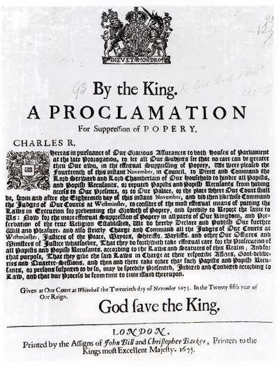 Declaración Real, 1675 de English School